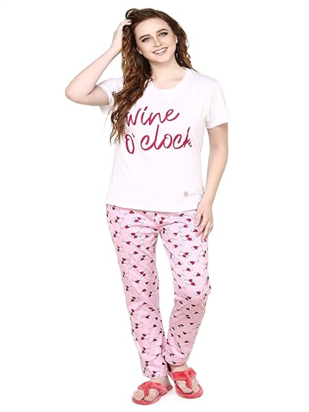 

evolove Women Printed Night suit, White