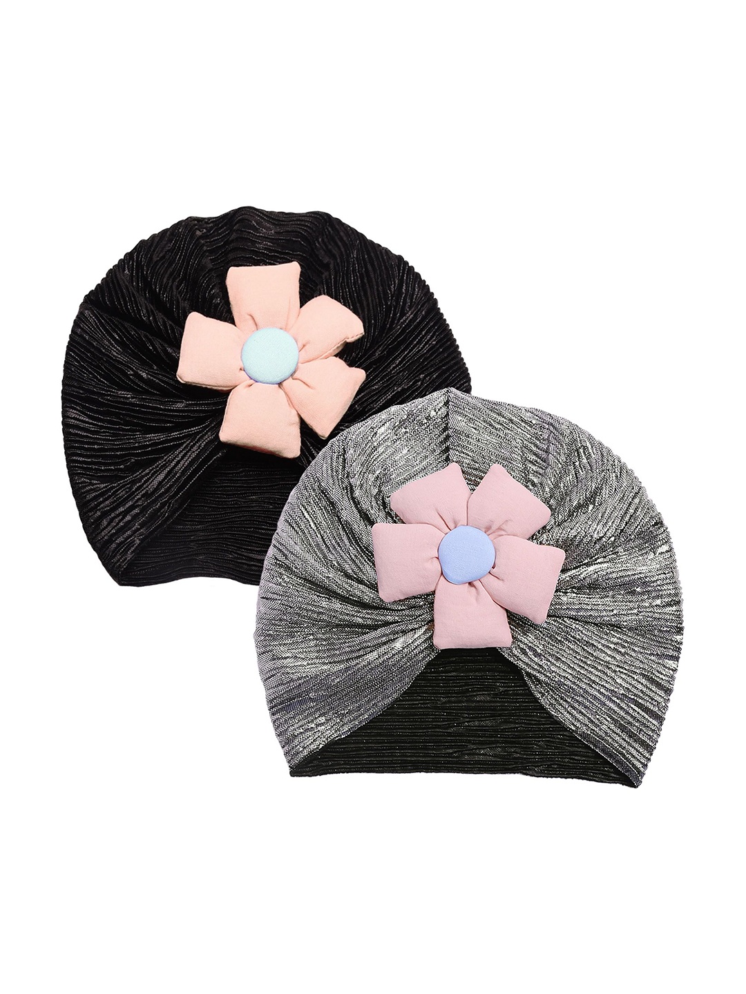 

THE LITTLE LOOKERS Kids Cotton Soft Hosiery Turban Flower Bow Cap, Black