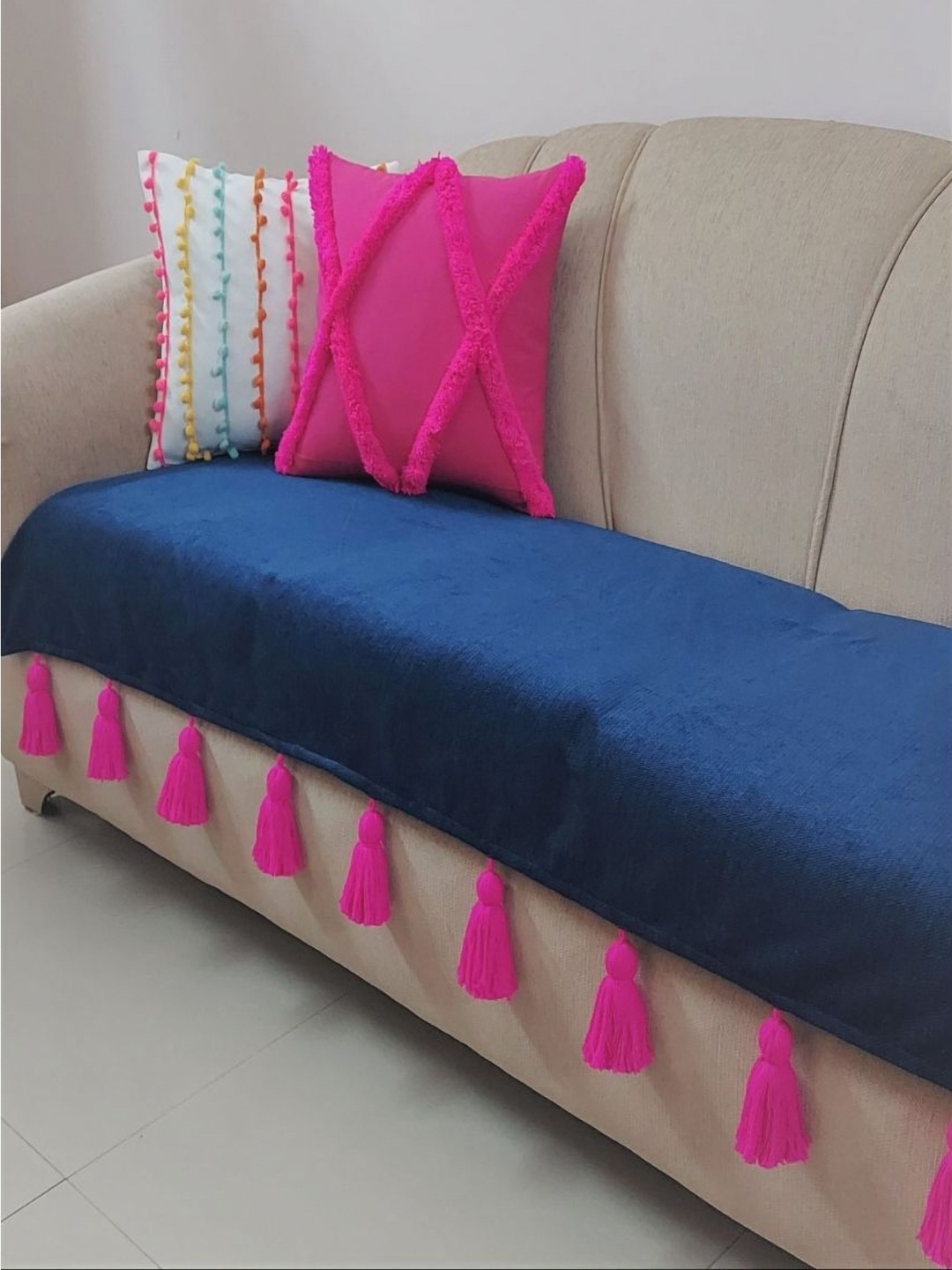 

THROWPILLOW Navy Blue & Pink Solid Polyester 1 Piece Sofa Cover