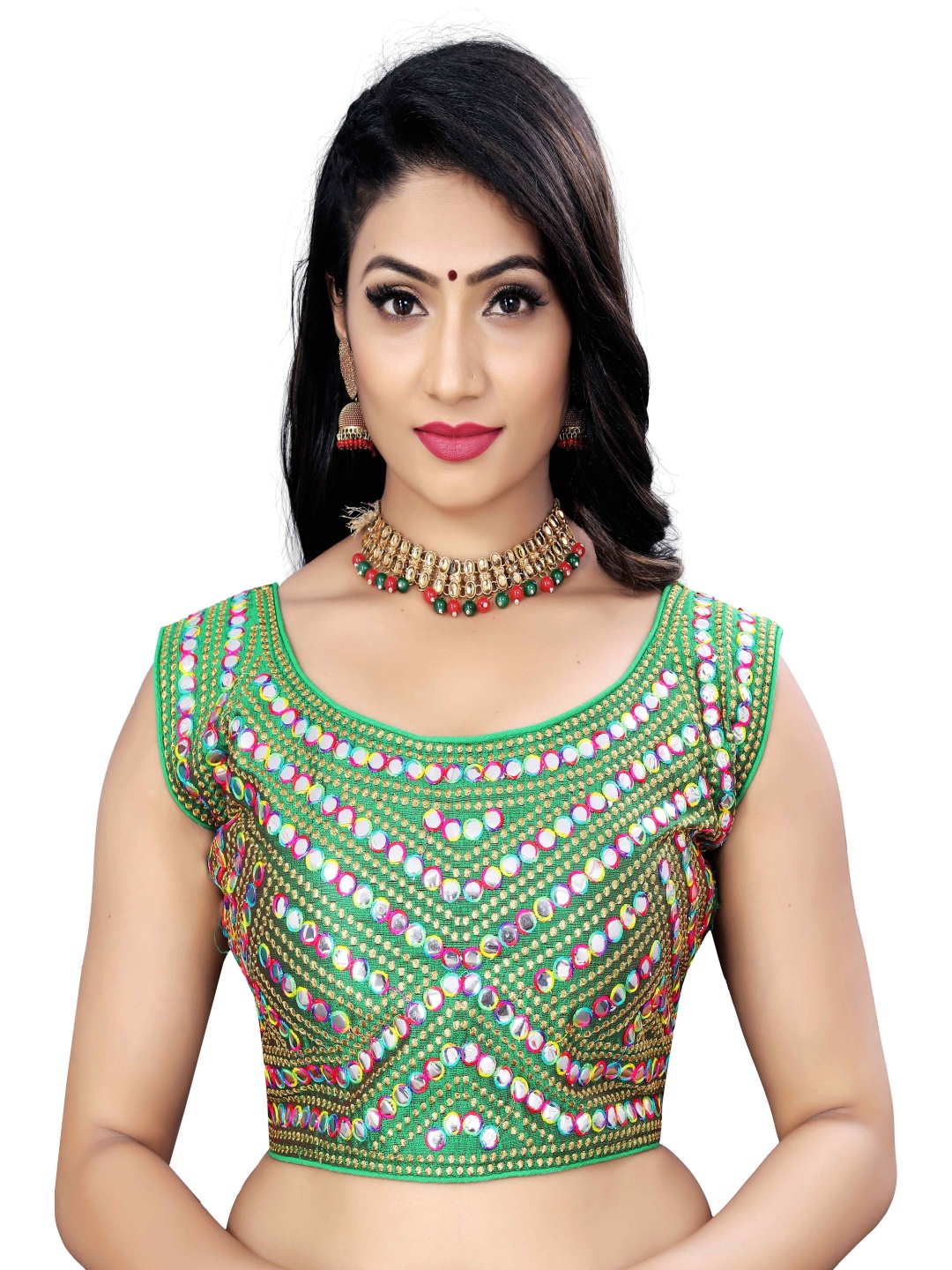 

HERE&NOW Women Embellished Padded Saree Blouse, Green