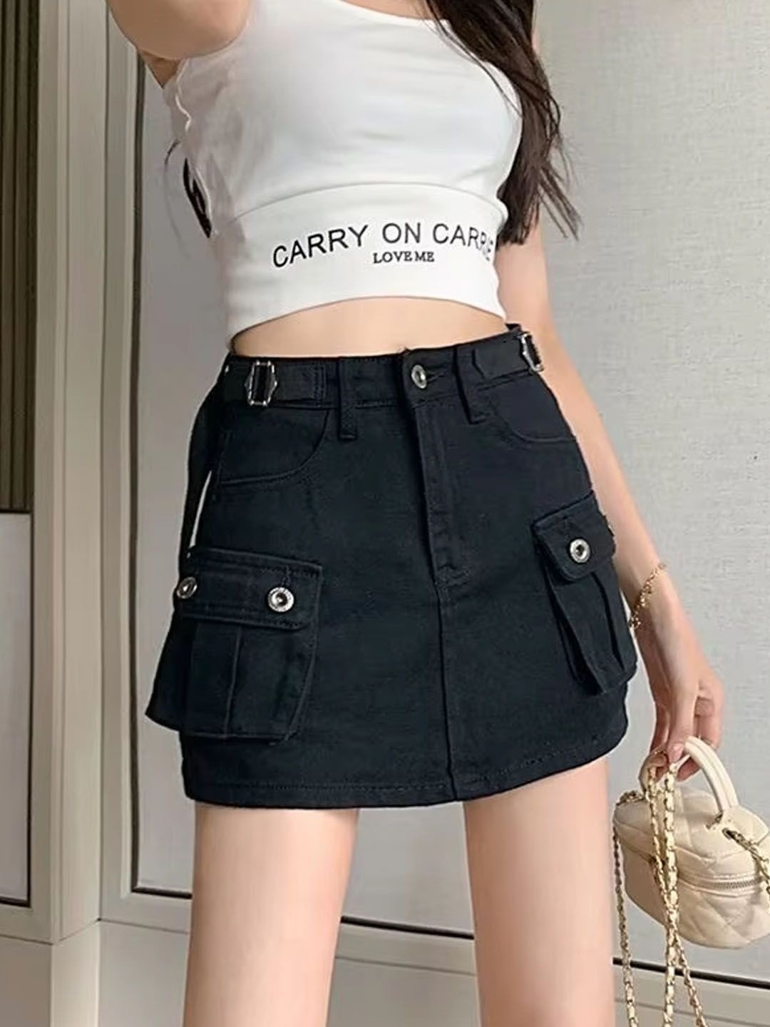 

StyleCast Women Cargo Styles Straight Mini Skirt, Black