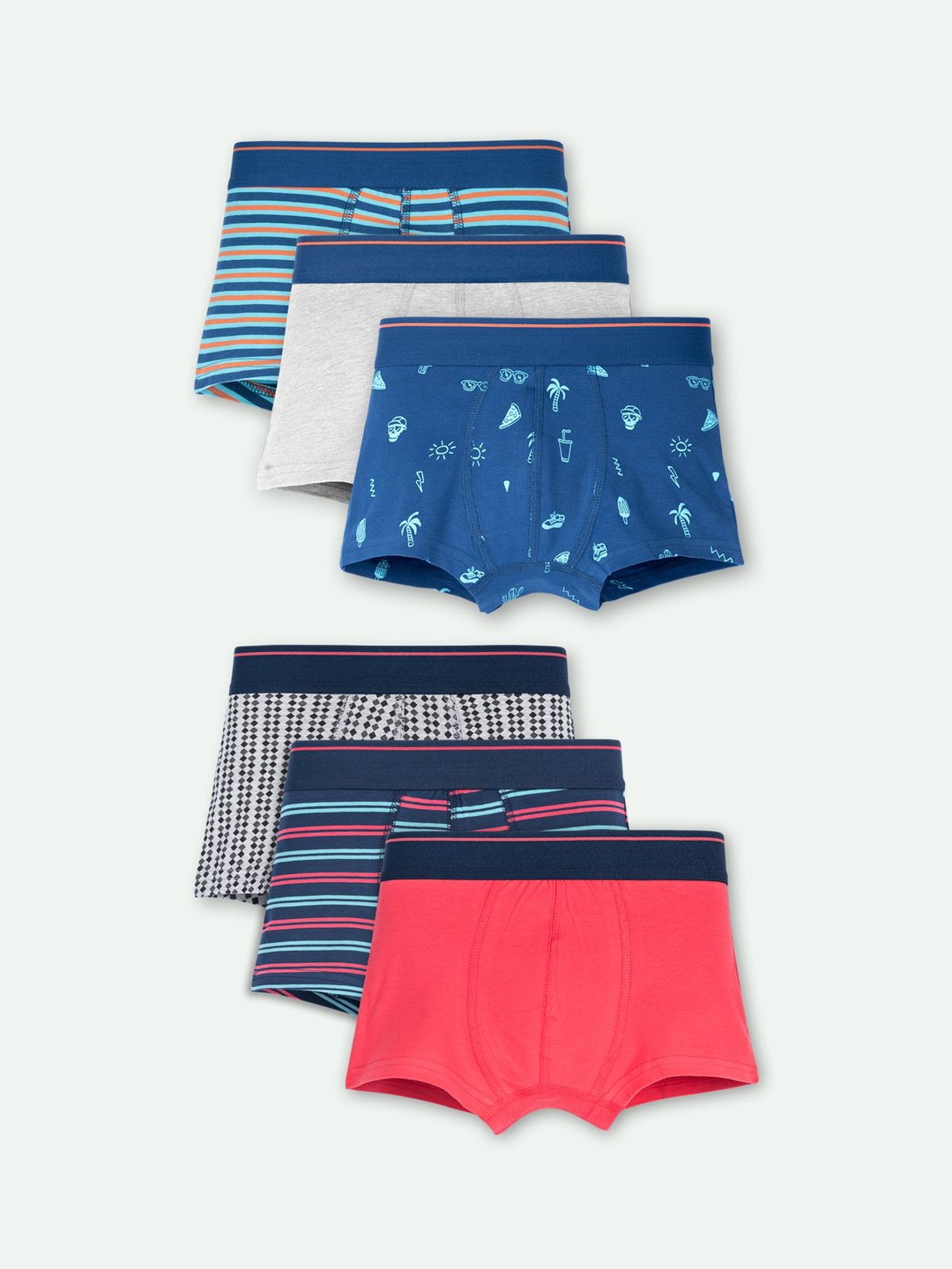 

ariel Boys Pack Of 6 Assorted Printed Trunks AR-BT-P6-S1-stripe_RED
