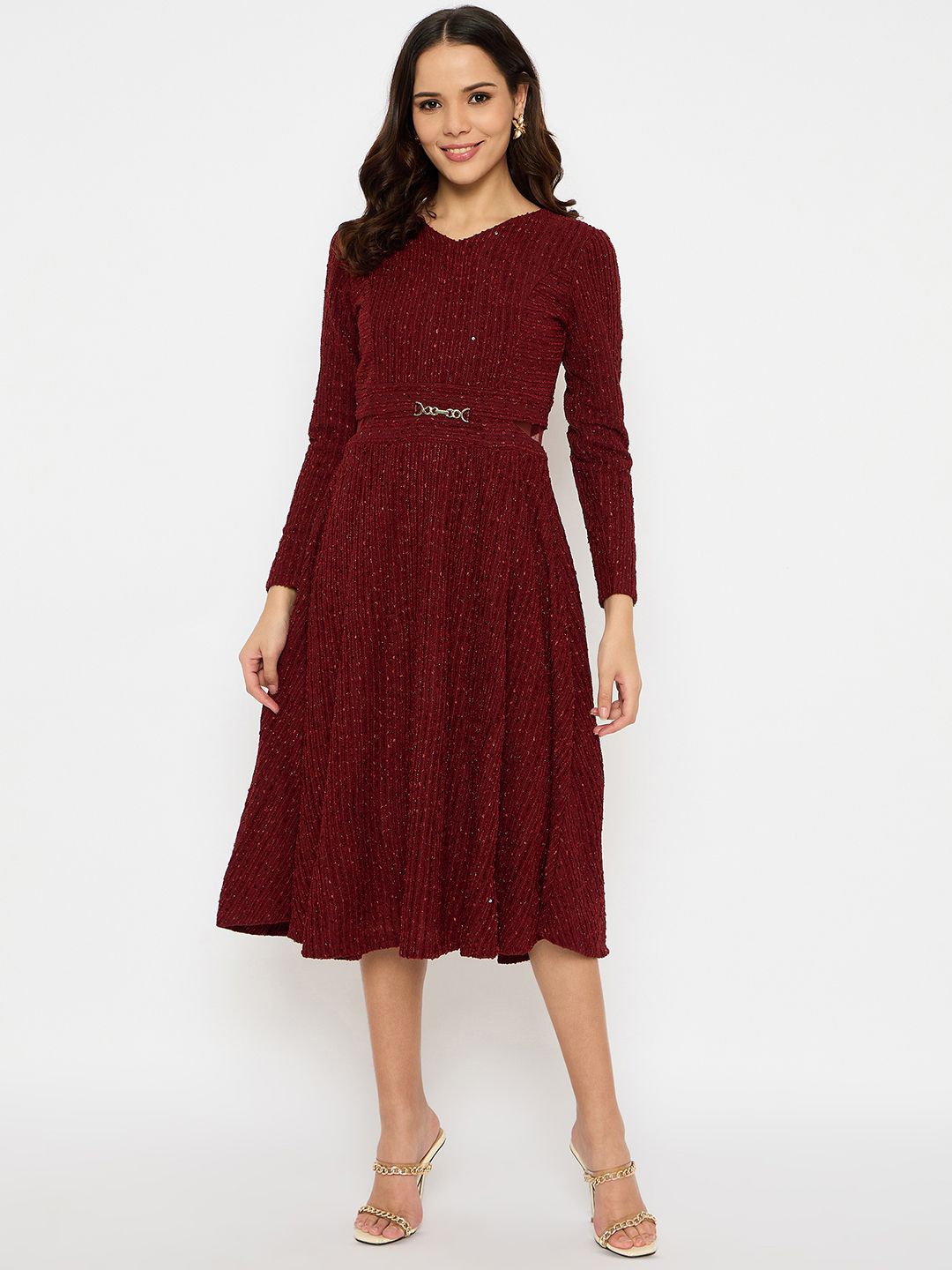 

Moda Elementi Women Embellished Fit & Flare Midi Dress, Maroon