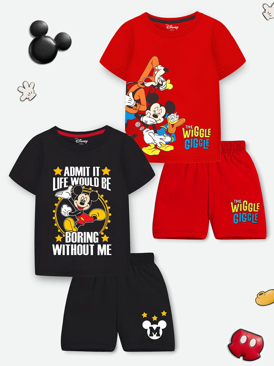 

Disney By Miss and Chief Kids Pack Of 2 Round Neck Printed T-shirt With Shorts, Red