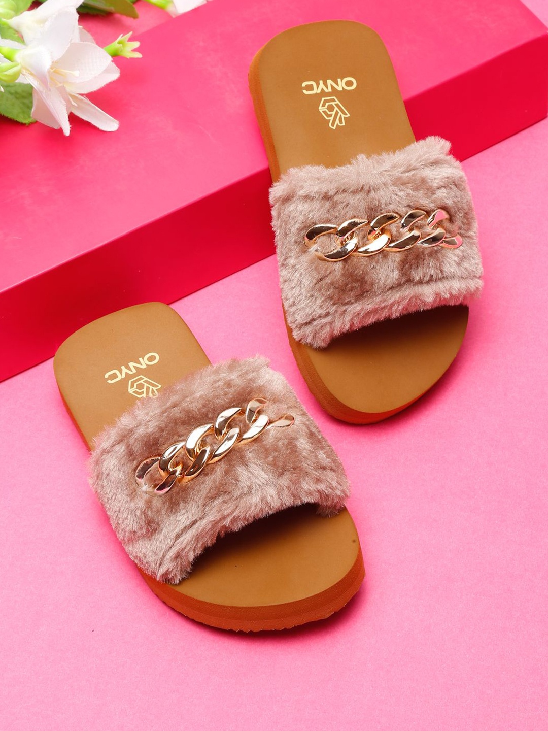 

ONYC Girls Printed Sliders, Brown