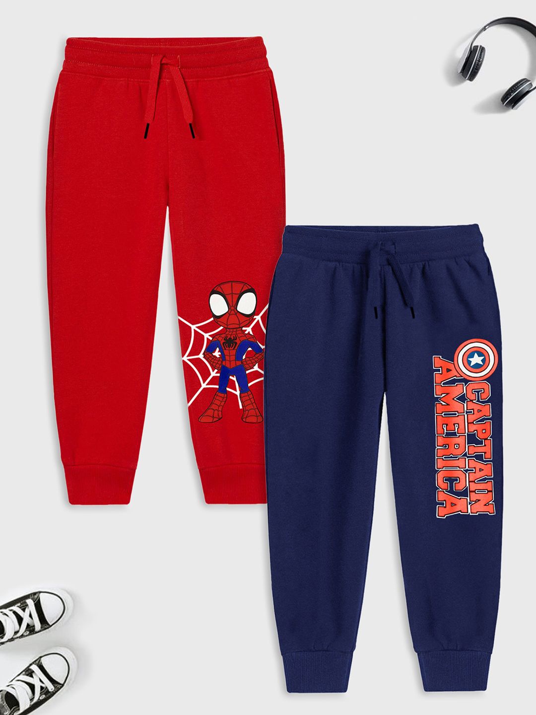 

Marvel by Miss and Chief Boys Pack Of 2 Avengers Printed Joggers, Red