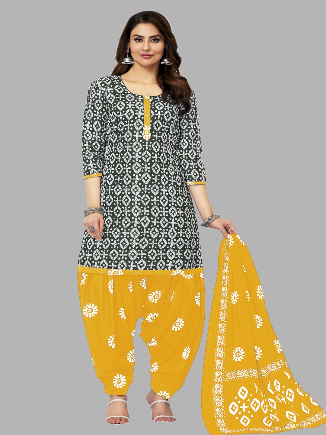 

Simmu Floral Printed Pure Cotton Unstitched Dress Material, Yellow