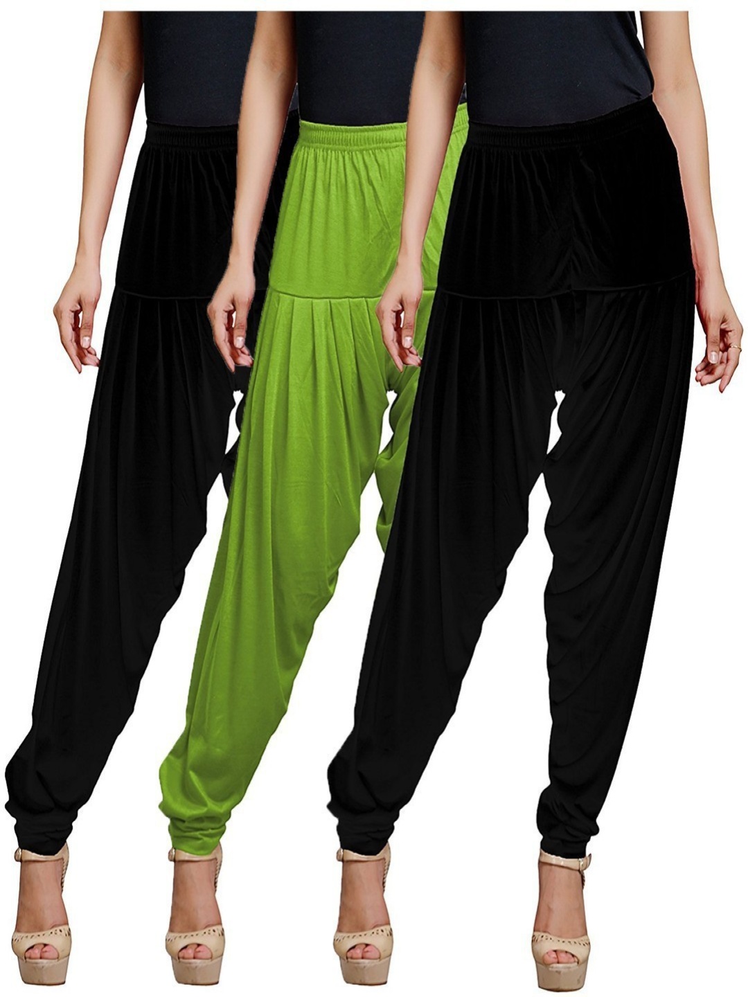 

AFRA GARMENTS Pack Of 3 Mid Rise Loose Fit Patiala, Green
