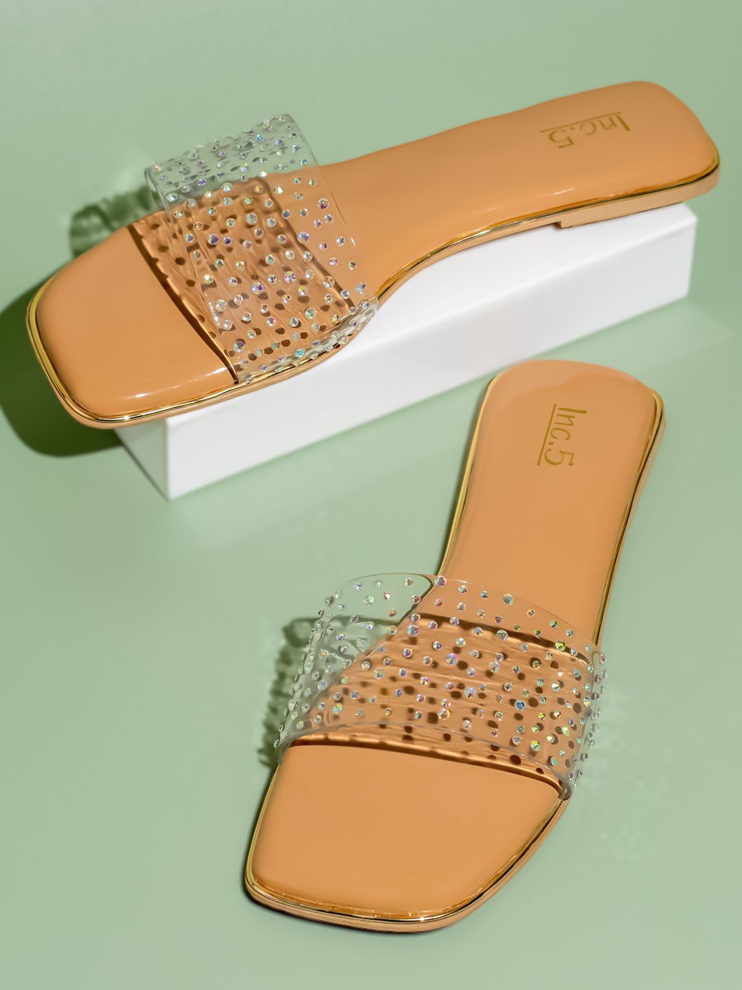 

Inc 5 Women Embellished Open Toe Flats, Beige