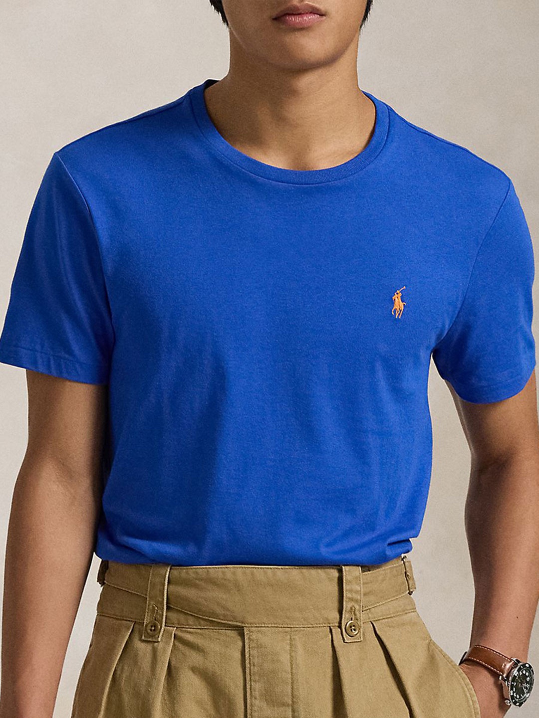 

Polo Ralph Lauren Men Solid Round Neck Cotton Slim Fit T-shirt, Blue