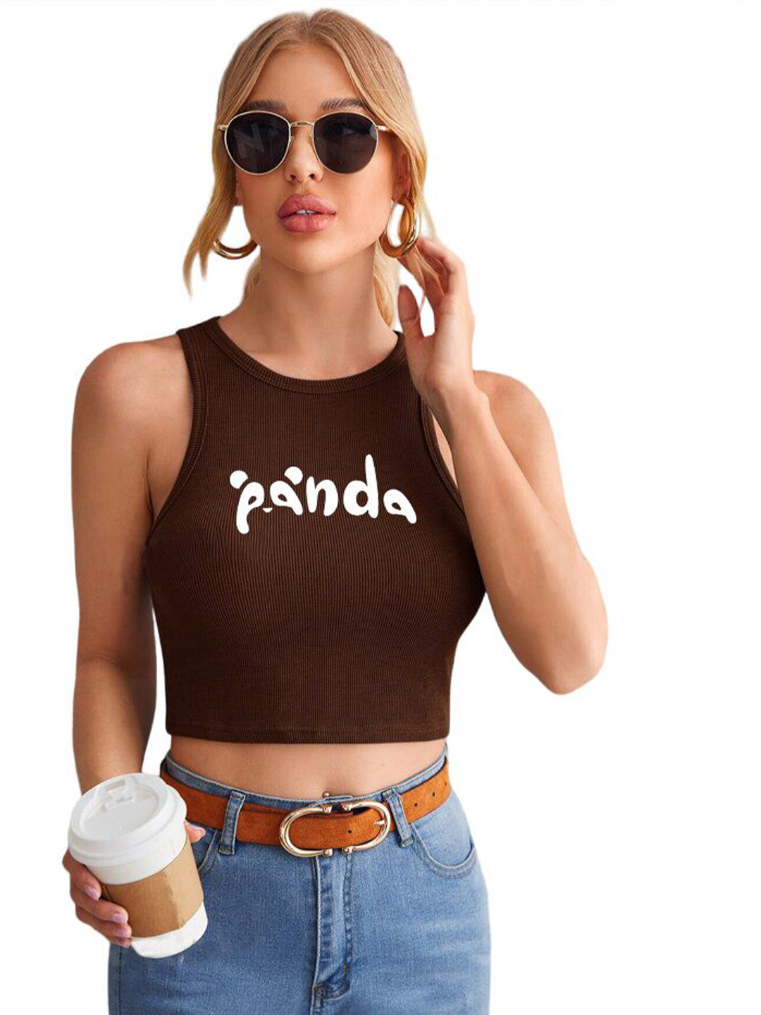 

TABADTOD Print Crop Top, Brown