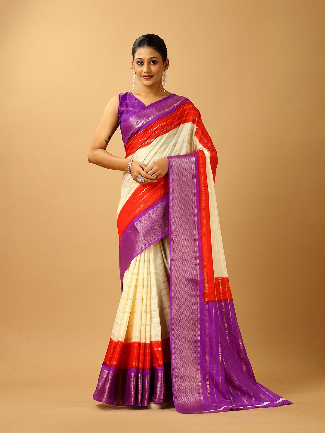 

A.V.M. SILK MILLS Woven Design Zari Art Silk Saree, Purple