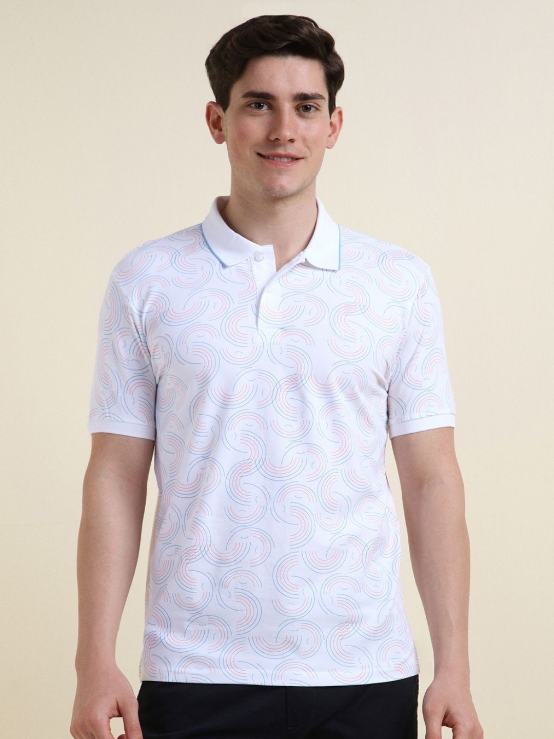 

Allen Solly Men Abstract Printed Polo Collar Cotton T-shirt, White
