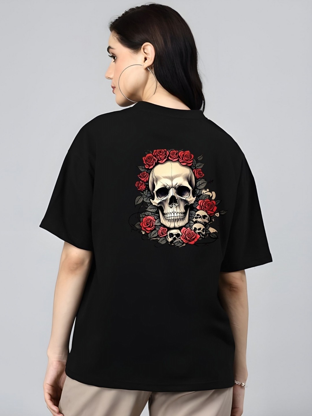 

SZN Women Graphic Printed Round Neck Cotton Oversized T-shirt, Black