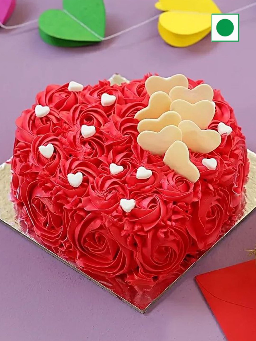 

fnp Chocolate Flavor Eggless Heart Cake-500g, Red