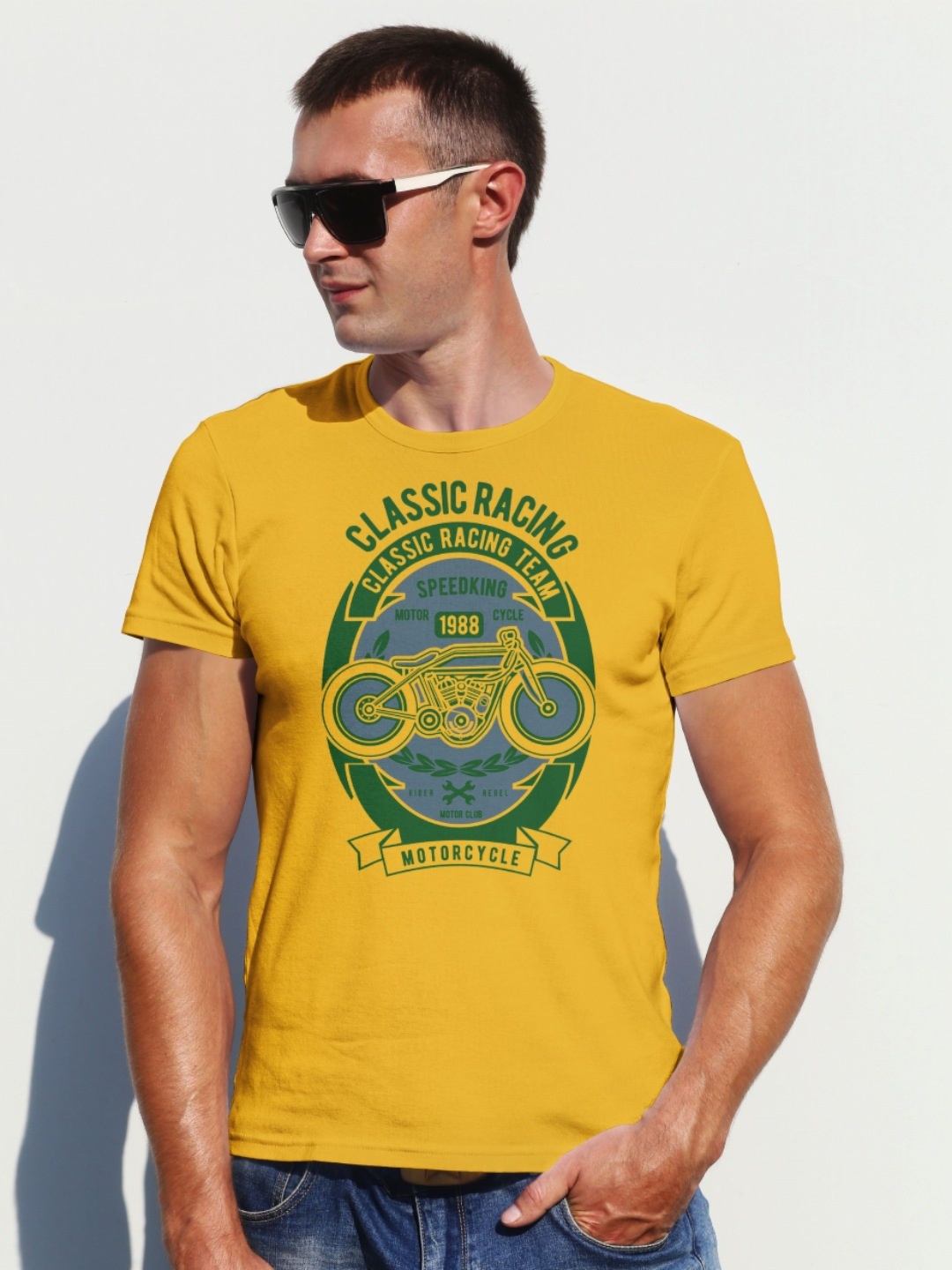 

Moda Rapido Men Graphic Printed Round Neck Cotton T-shirt, Mustard