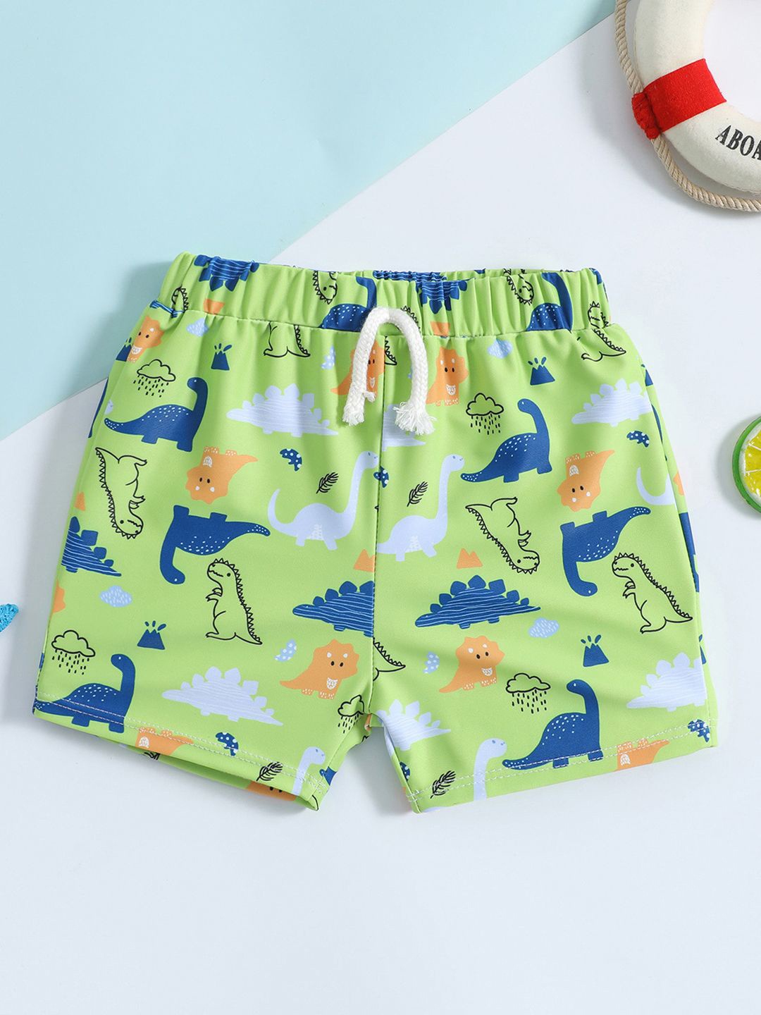 

YK Infant Girls Printed Mid Rise Swimming Shorts, Green