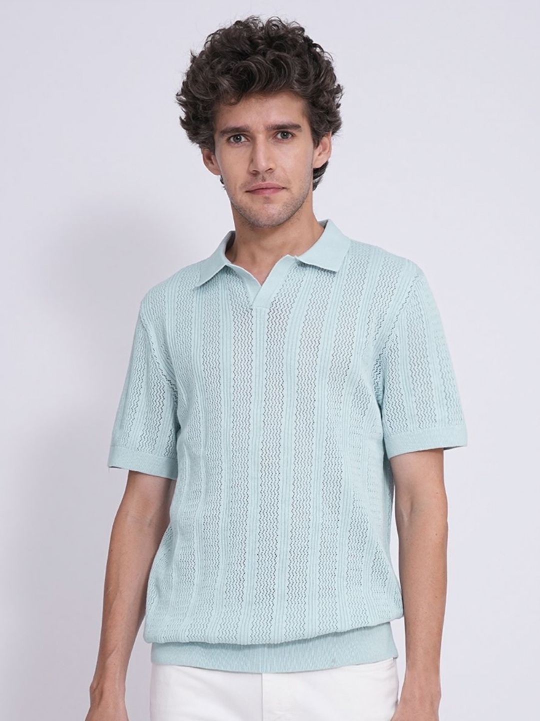 

SELECTED Men Self Design Polo Collar Cotton T-shirt, Blue