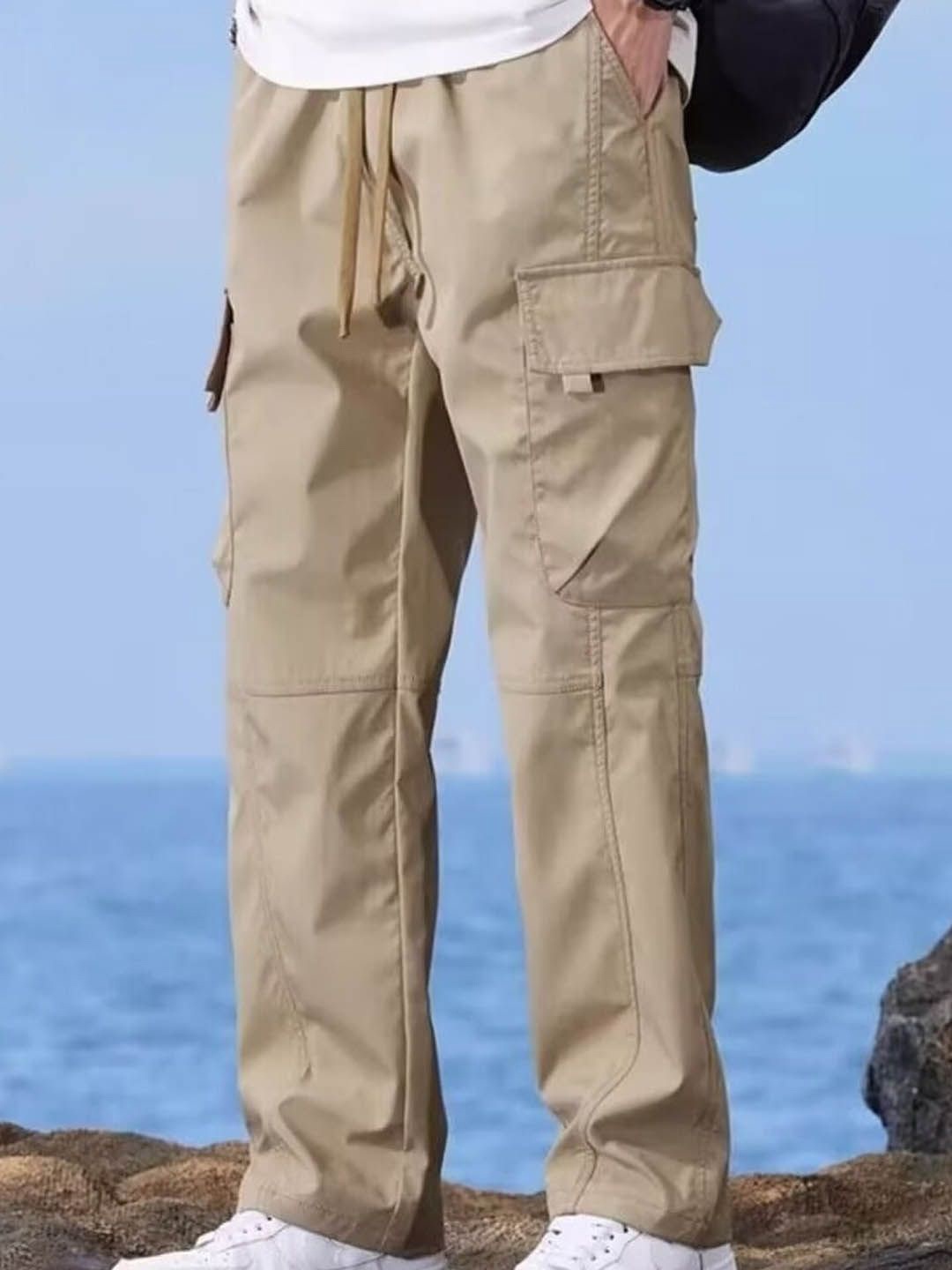 

StyleCast Men Mid-Rise Cargo Trousers, Khaki