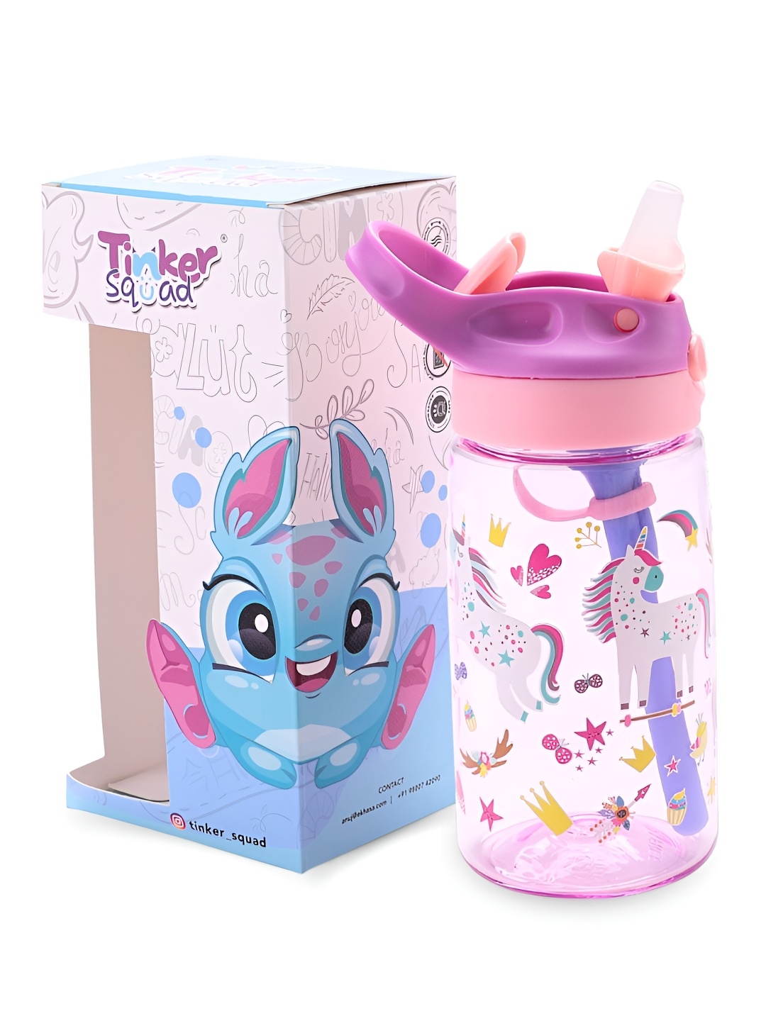 

Tinker Squad Purple Unicorn Theme BPA free Tritan No fade Sipper Water Bottle 500ml