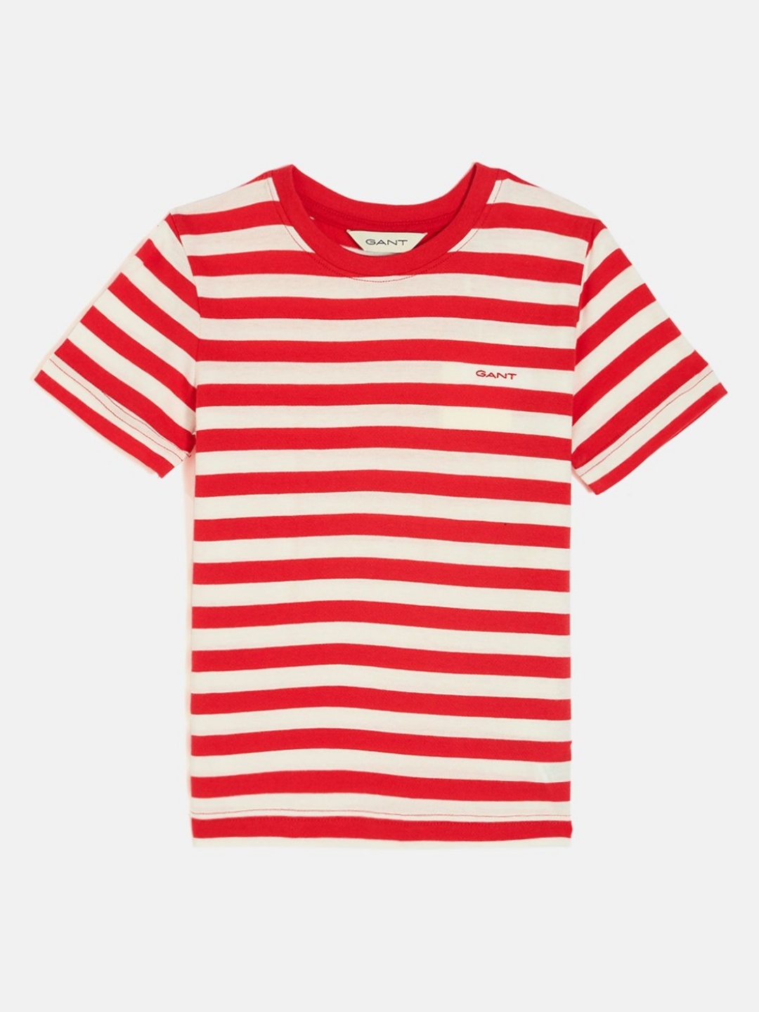 

GANT Boys Striped Round Neck Cotton T-shirt, Red