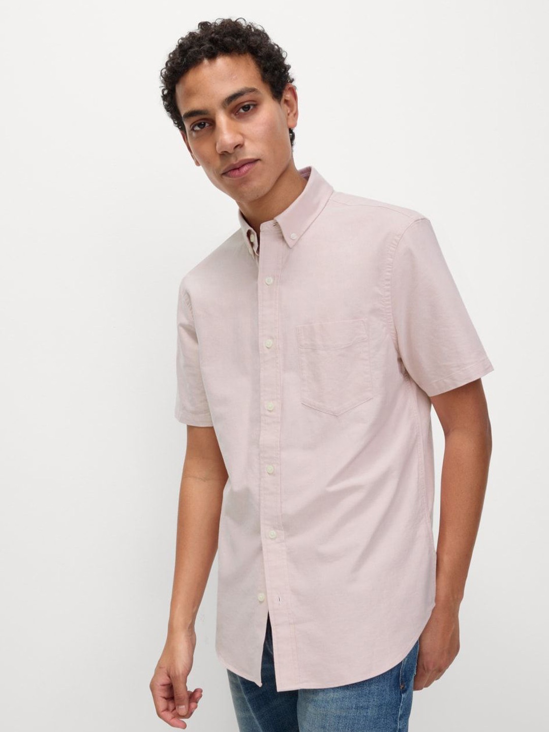 

Marks & Spencer Men Button-Down Collar Solid Cotton Casual Shirt, Pink