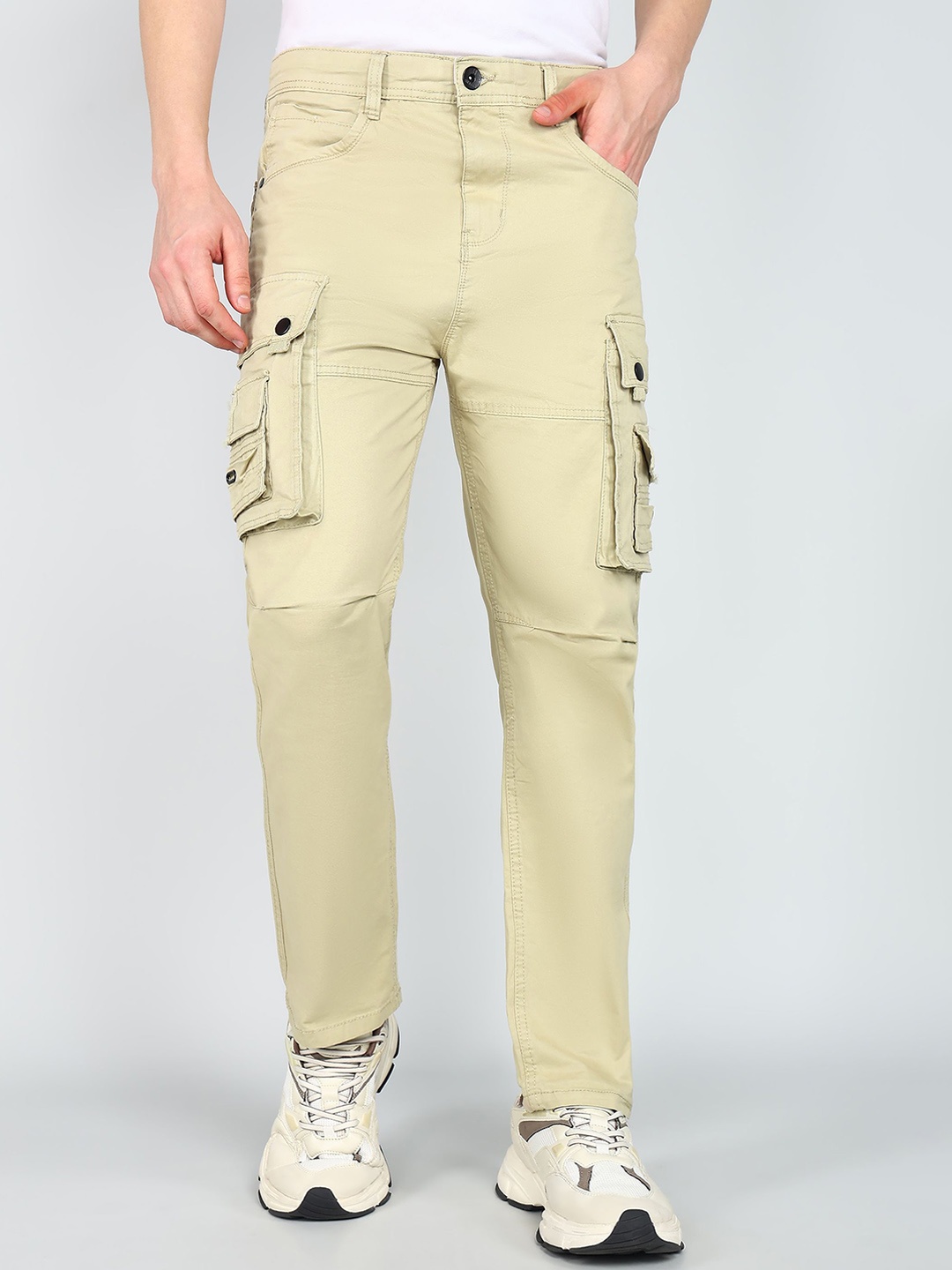 

BAESD Men Relaxed Fit Mid-Rise Cargos Trousers, Beige