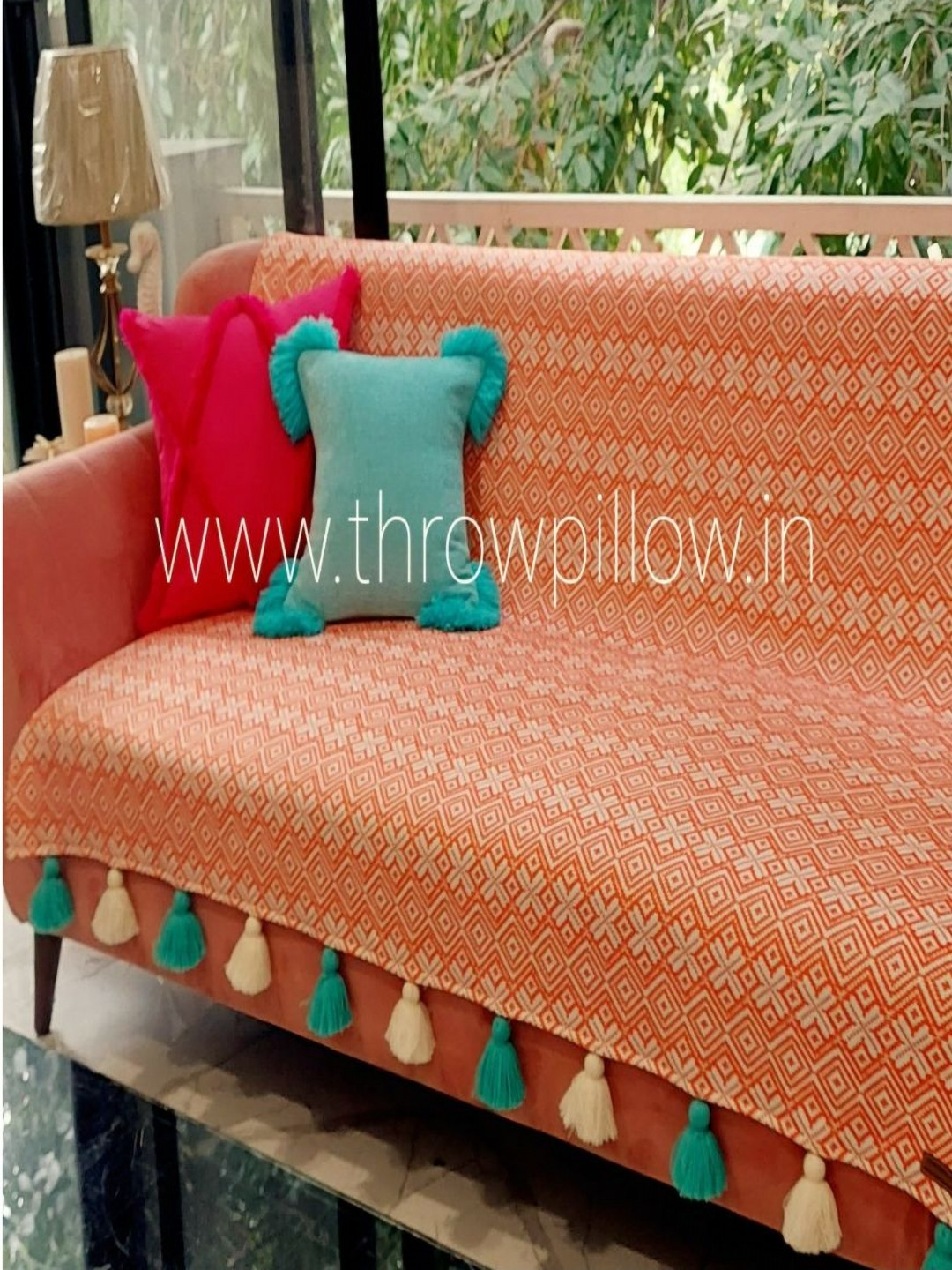 

THROWPILLOW Orange & White Printed Polyester 1 Piece Sofa Cover