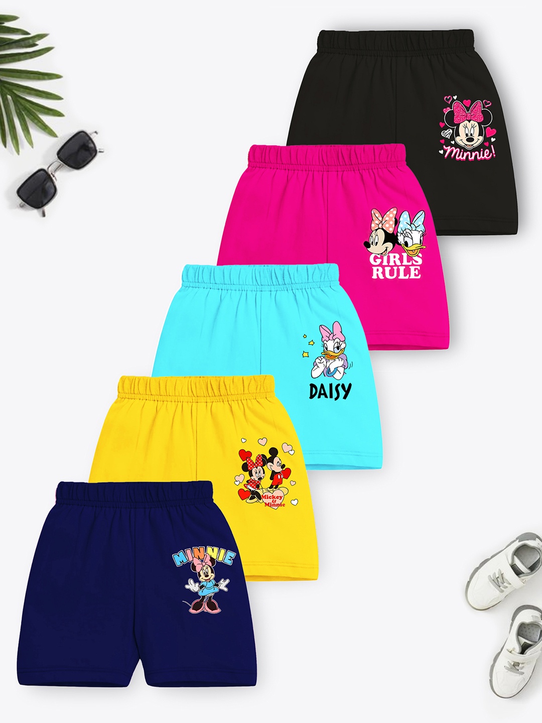 

Disney By Miss and Chief Girls Pack Of 5 Mickey & Friends Printed Shorts, Pink