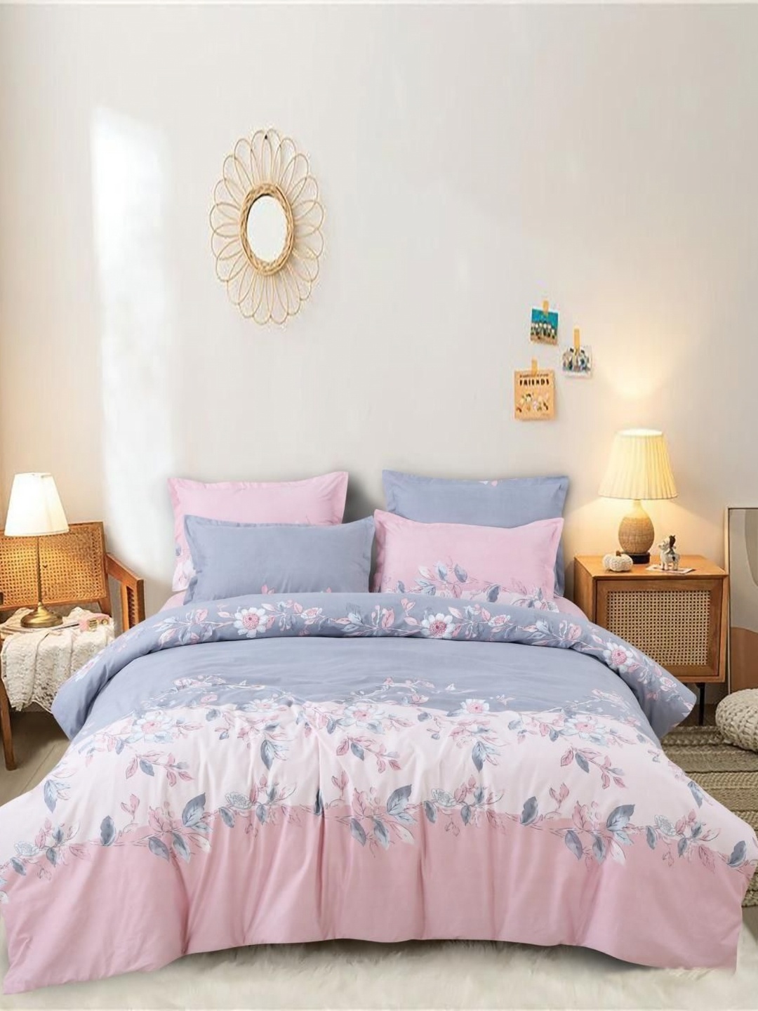 

Aura Pink & Blue Floral 180 TC Cotton King Bedsheet Set 2.28 m x 2.54 m