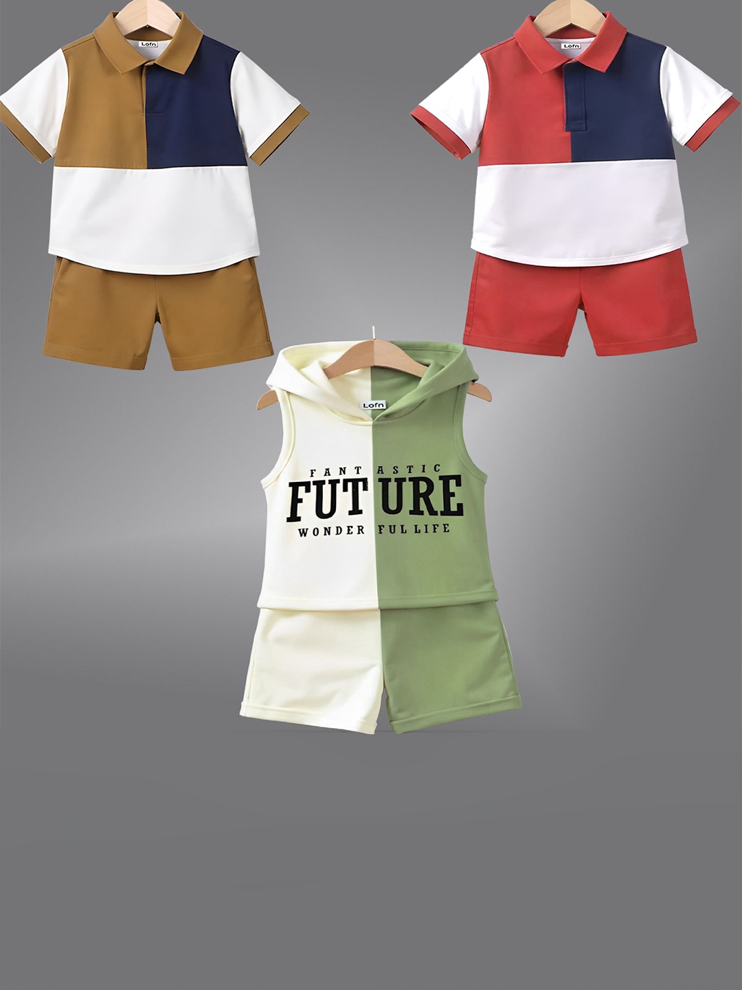 

Lofn Kids Pack Of 3 Colourblocked Short Sleeves T-Shirt With Shorts, White