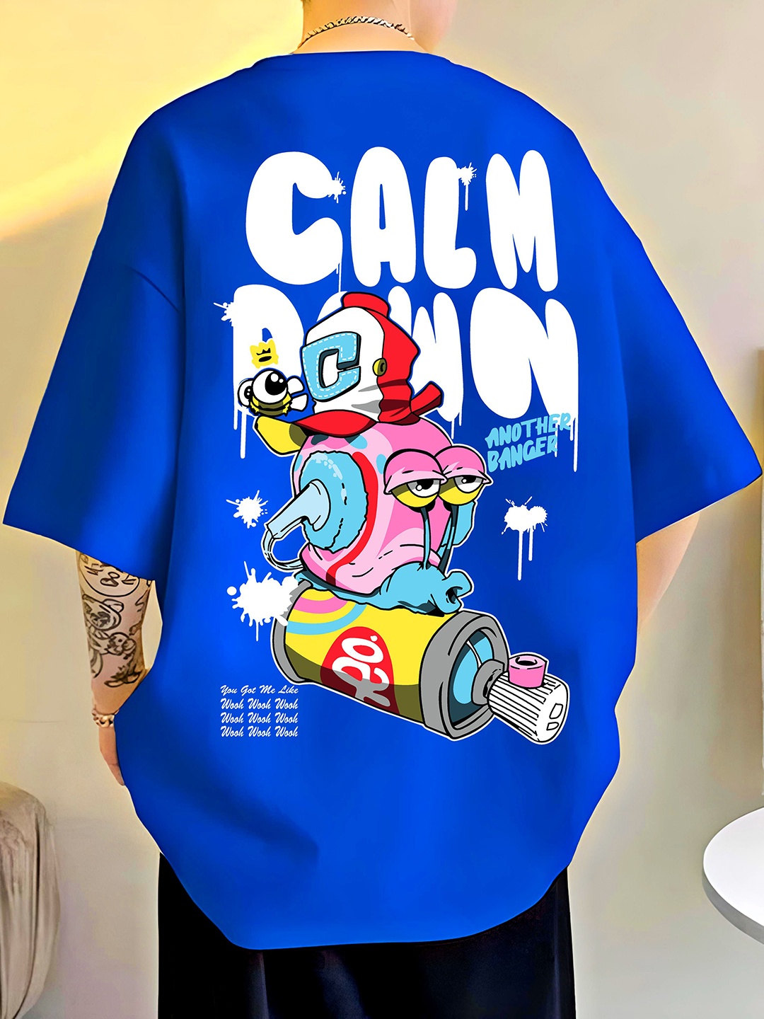 

ZEN1 FASHION Men Abzorb Graphic Printed Round Neck Cotton Oversized T-shirt, Blue