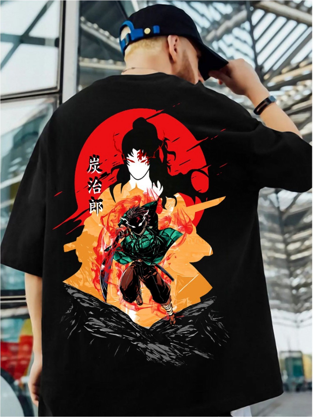 

ZEN1 FASHION Men Abzorb Graphic Printed Round Neck Cotton Oversized T-shirt, Black