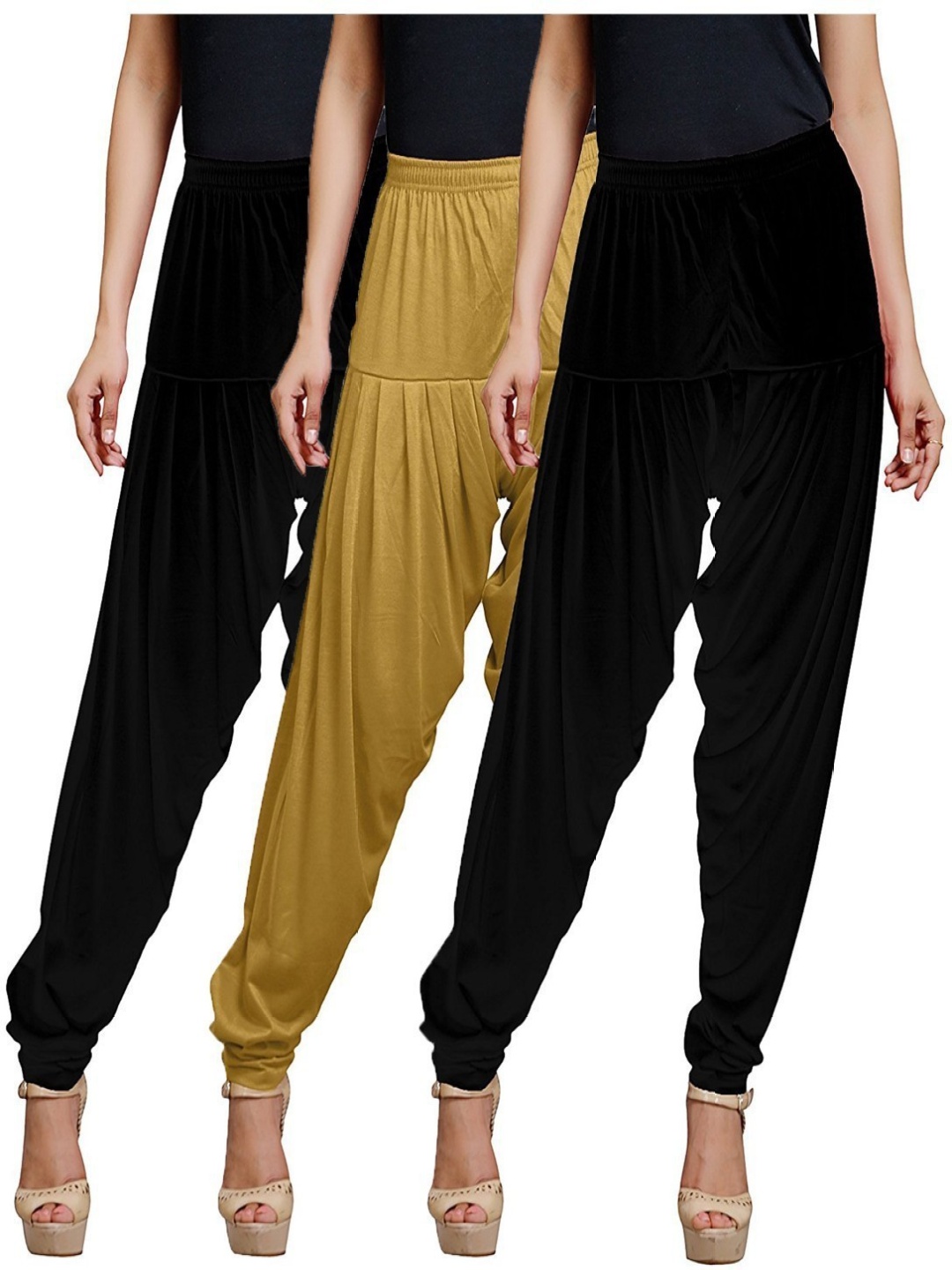 

AFRA GARMENTS Women Pack Of 3 Loose Fit Patiala, Black