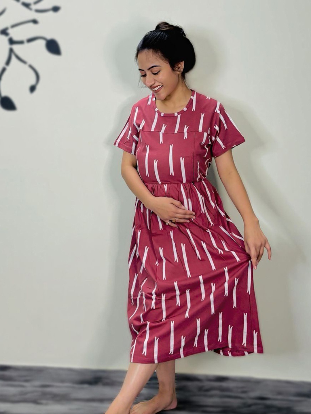 

SWEET MOON Printed Nightdress, Coral