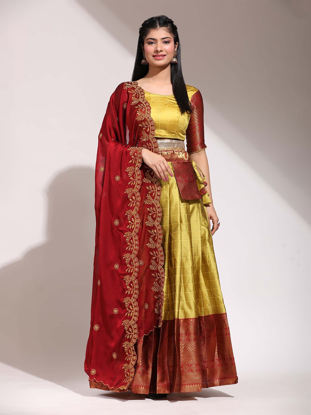 

Fabcartz Woven Design Semi-Stitched Lehenga & Unstitched Blouse With Dupatta, Yellow