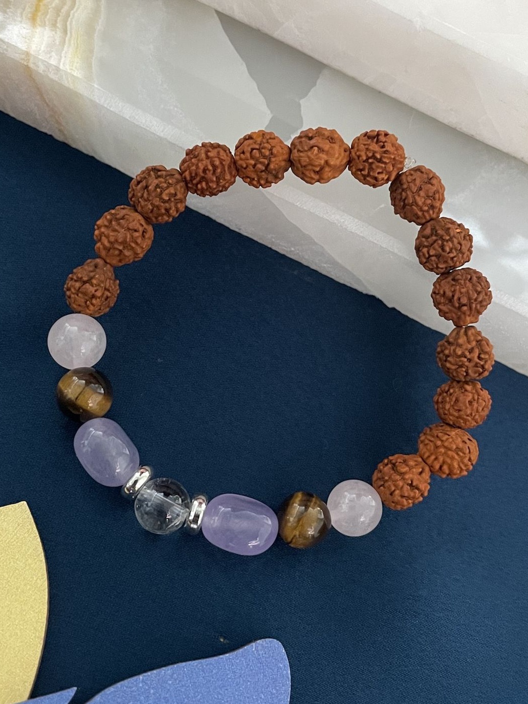 

Digital Dress Room Mental Health Rudraksha Crystals Wraparound Bracelet, Silver