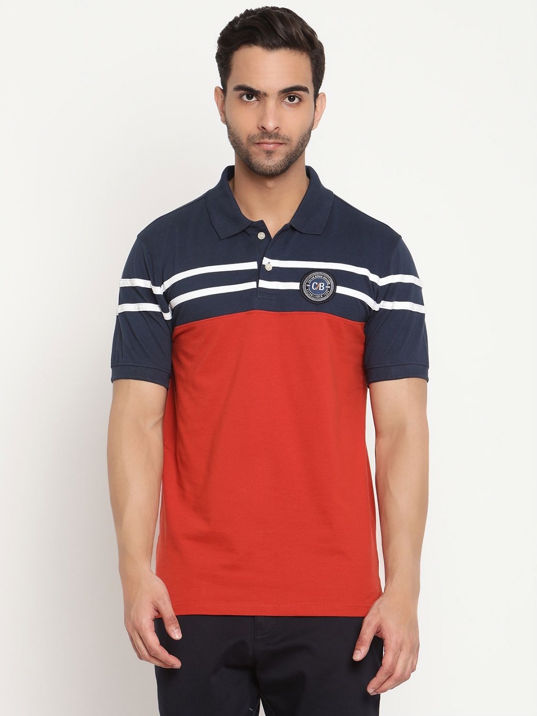 

Cantabil Men Colourblocked Polo Collar Cotton T-shirt, Red