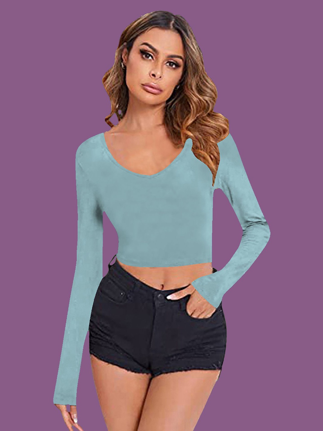 

Dream Beauty Fashion V-Neck Solid Crop Top, Green