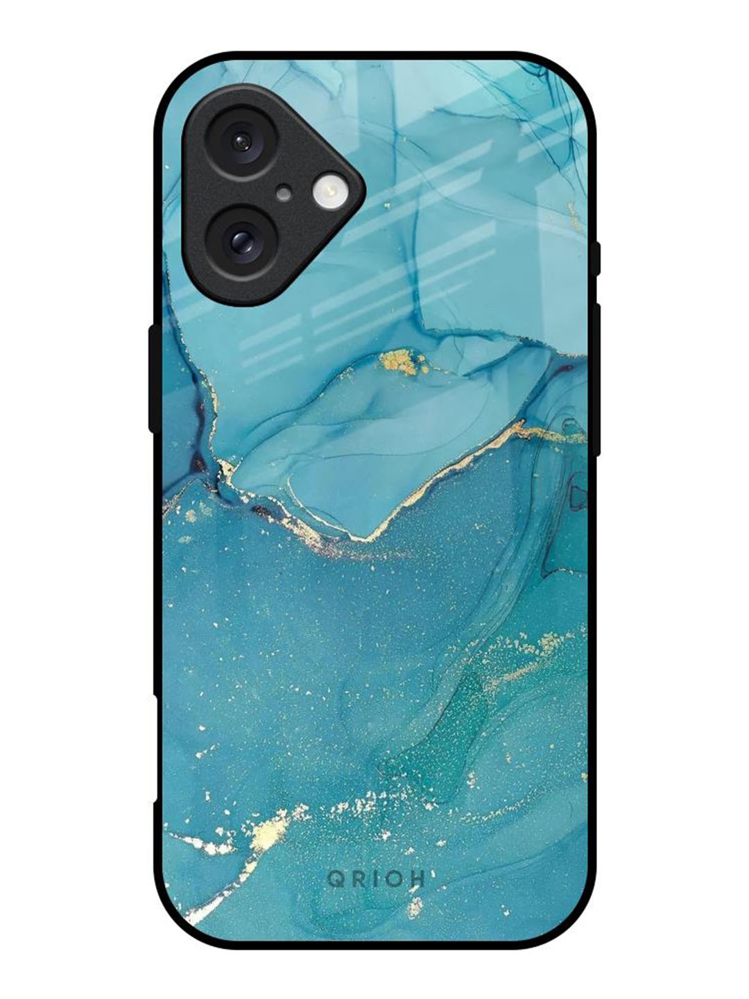 

QRIOH Blue Golden Glitter Real Printed iPhone 16 Back Case