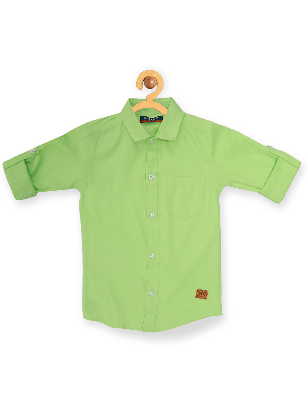 

Killer Boys Straight Slim Fit Spread Collar Solid Cotton Casual Shirt, Lime green