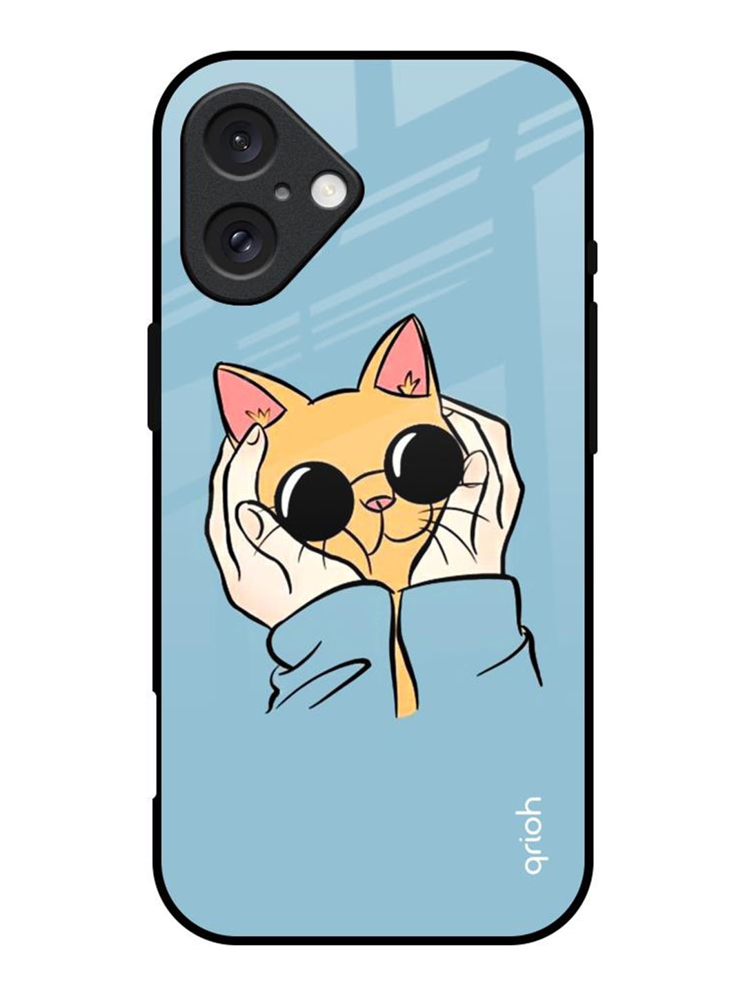 

QRIOH Adorable Cute Kitty Printed iPhone 16 Back Case, Blue