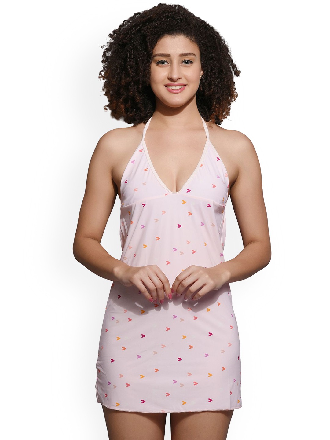 

chia fashions Printed Halter Neck Baby Doll, Pink