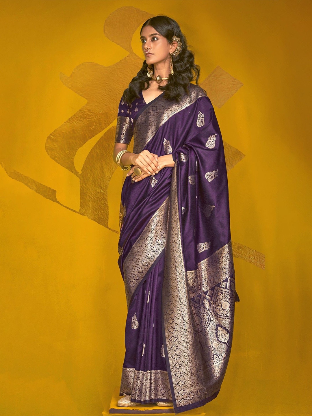 

MySilkLove Woven Design Zari Silk Blend Banarasi Saree, Purple