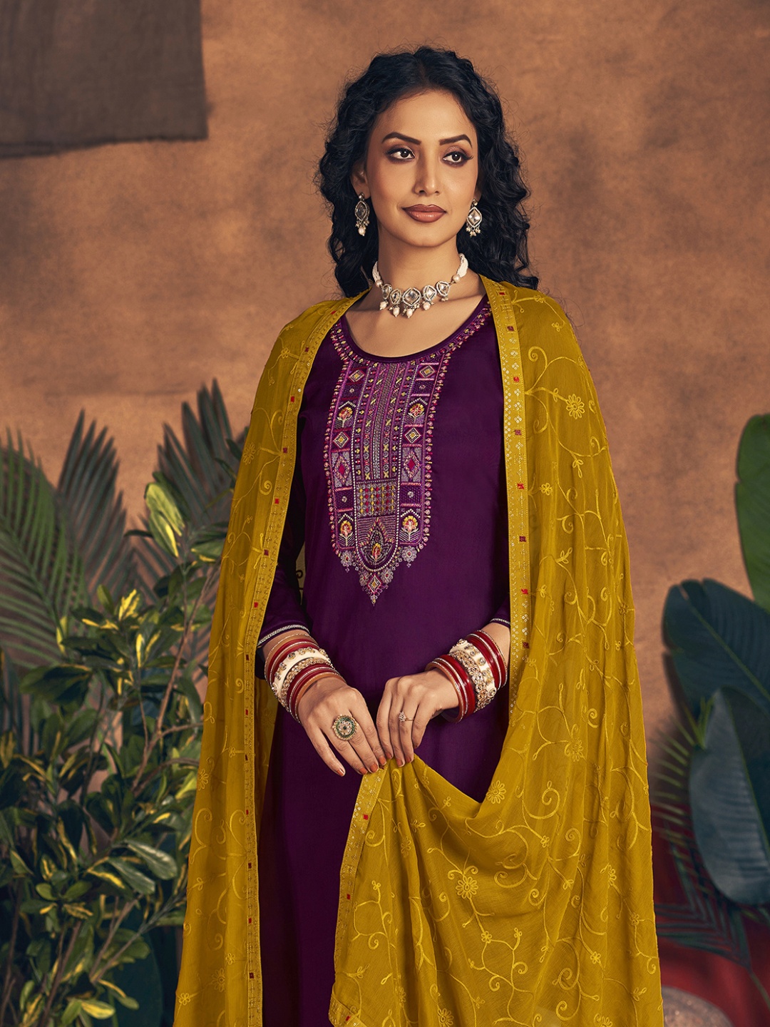 

Anouk Maroon Ethnic Motifs Embroidered Unstitched Dress Material