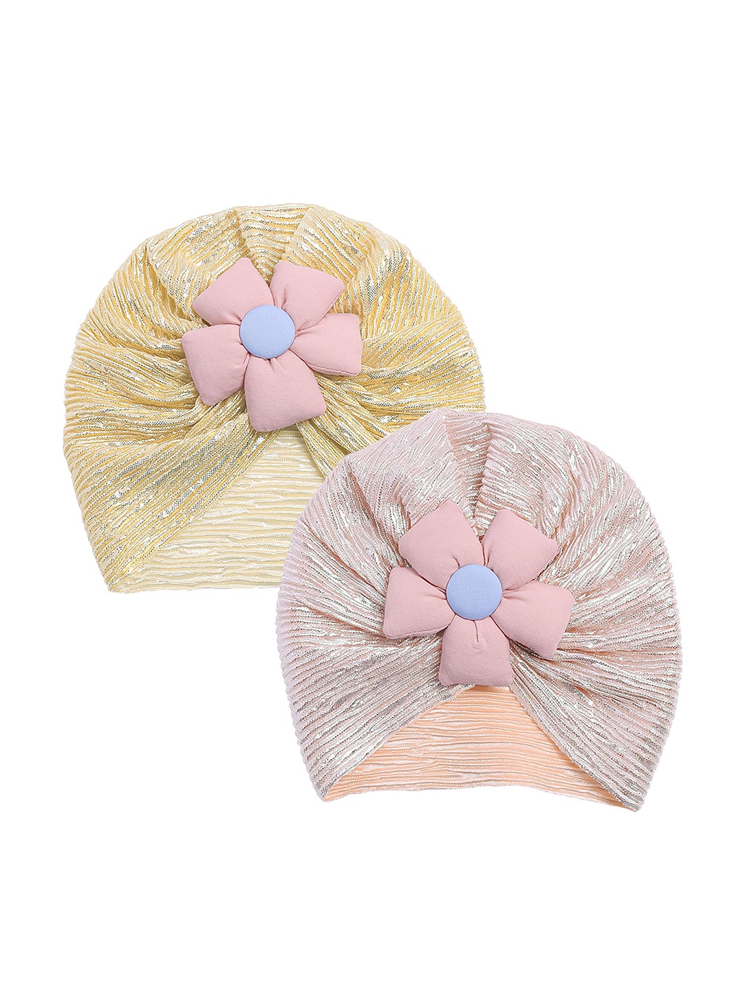 

THE LITTLE LOOKERS Kids Pack Of 2 Soft Hosiery Turban Flower Bow Cap, Pink