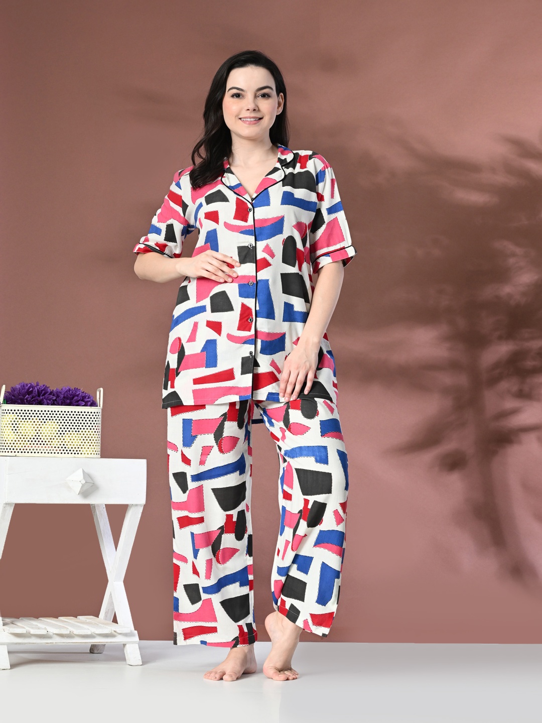 

Mintmarie Women Printed Night suit, Pink