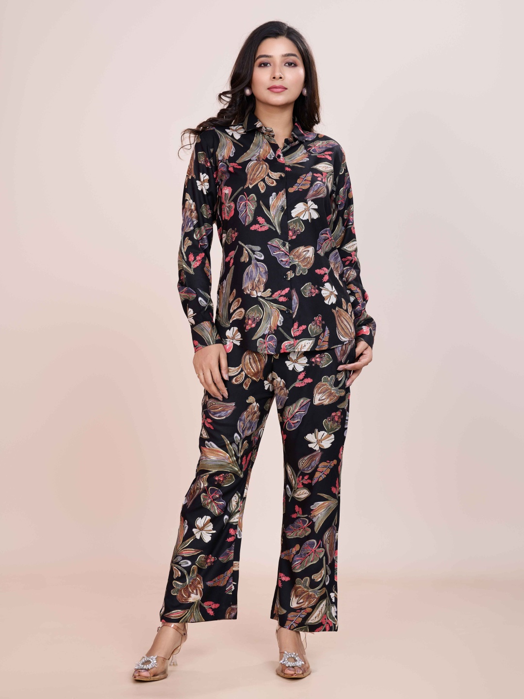 

Fashion Ritmo Printed Shirt With Trouser Co-Ords, Black