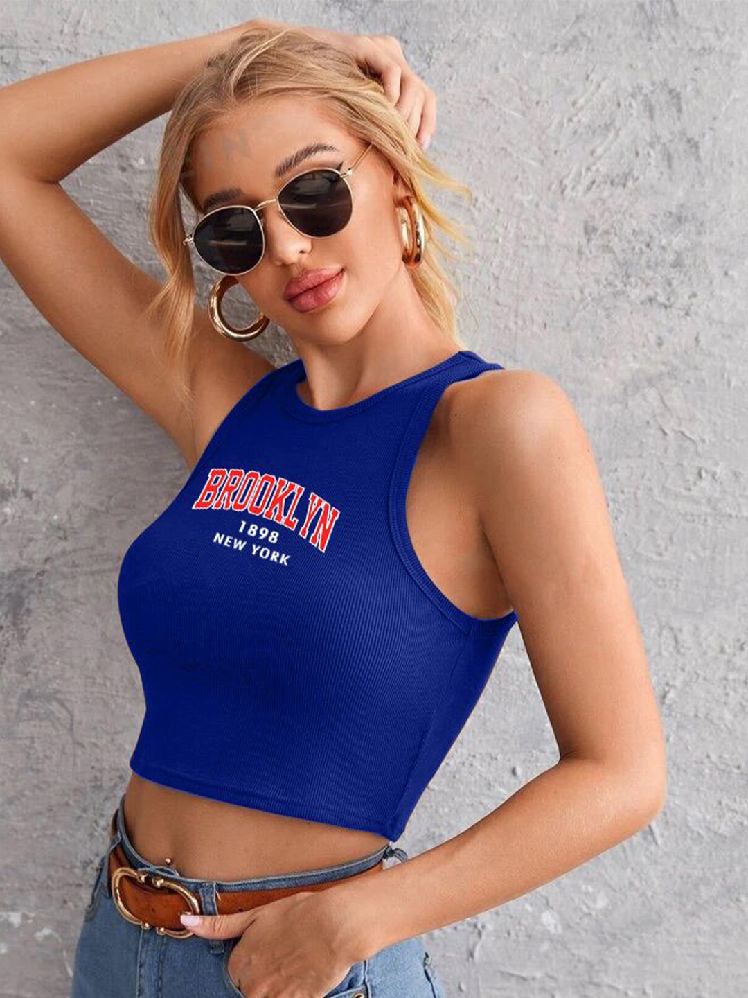 

TABADTOD Print Crop Top, Blue