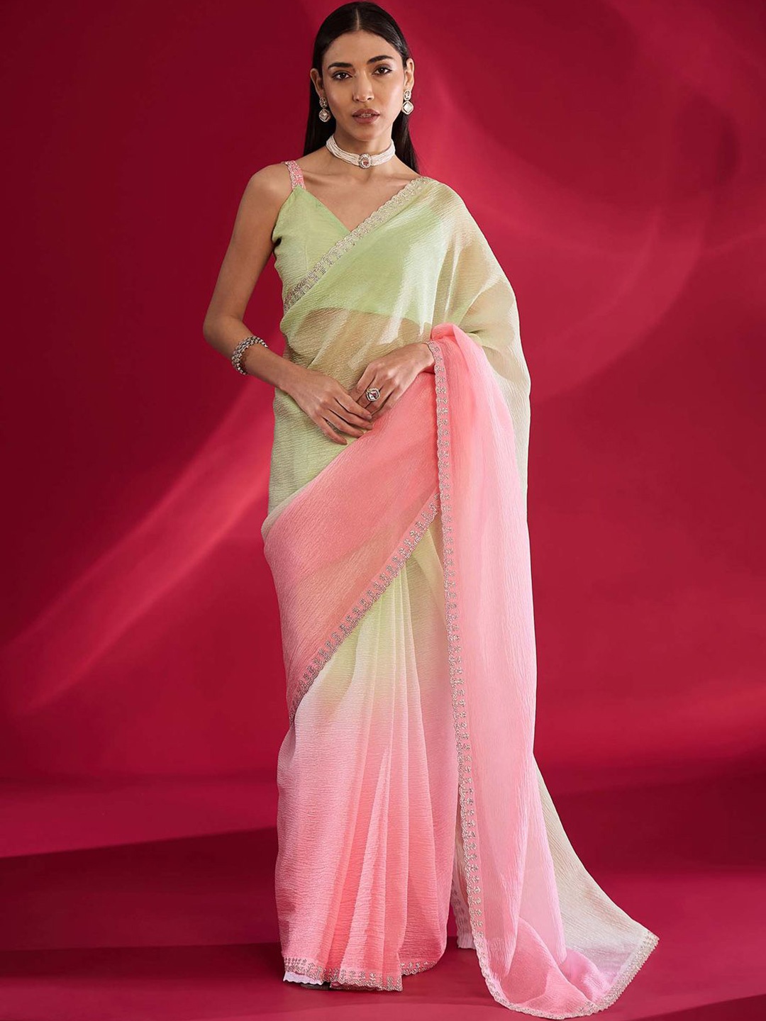 

all about you Ombre Beads and Stones Saree, Pink